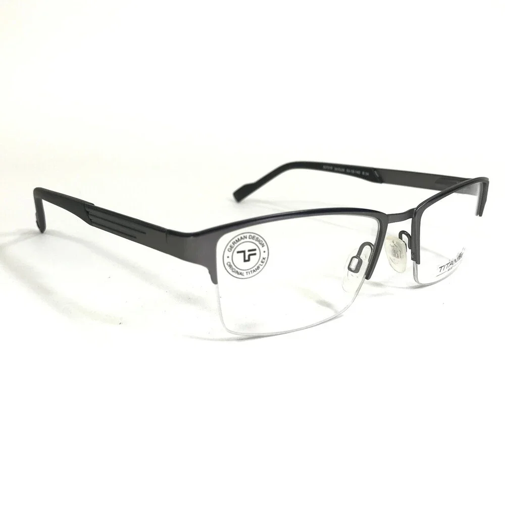 Titanflex Eyeglasses Frames 827019 30/GUN Black Grey Square Half Rim 53-18-140